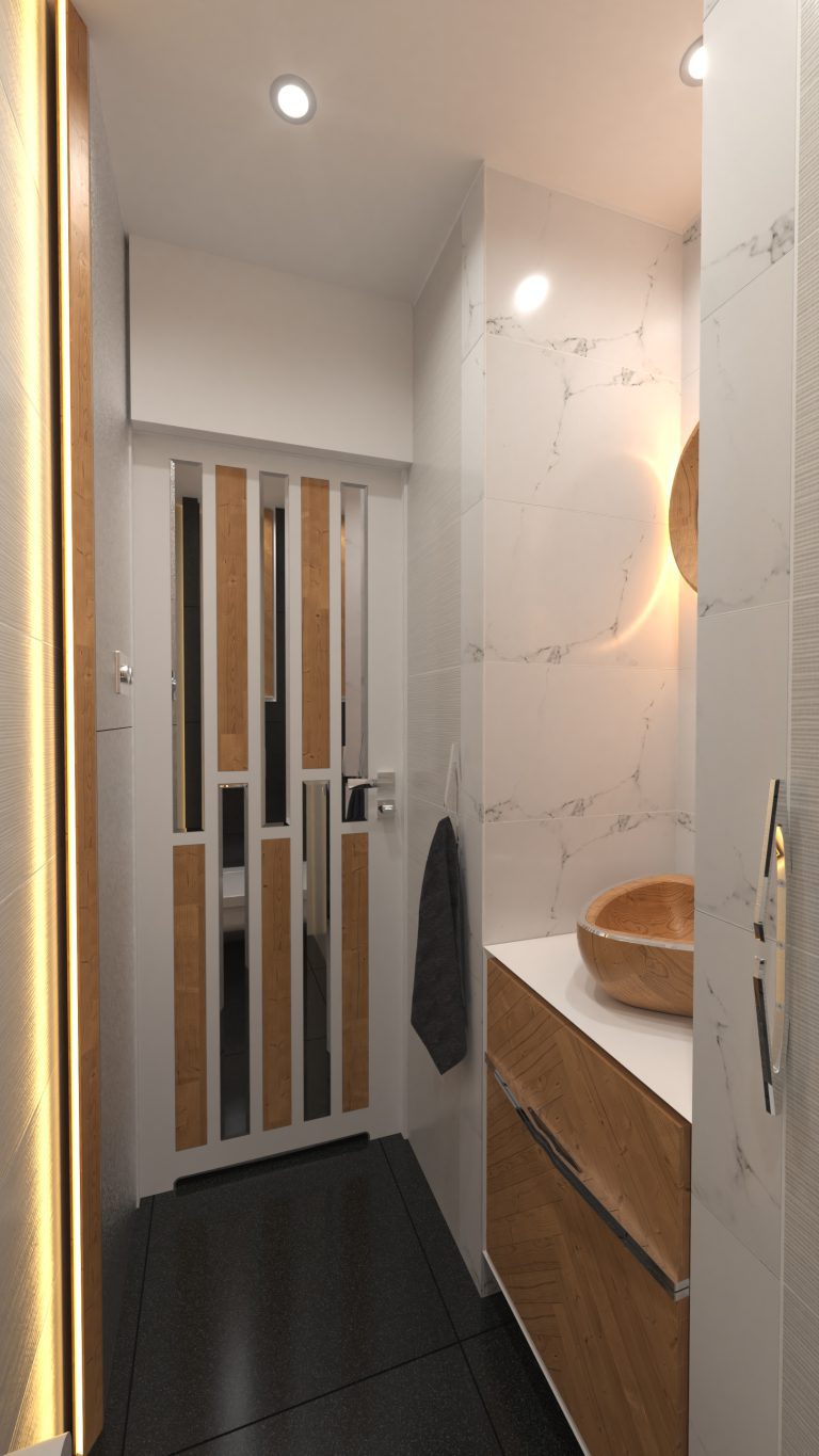 Wood & Steel Bathroom interior Visualization