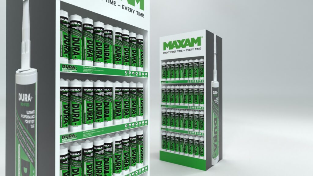 MAXAM DURA second iteration close-up of retail display shelves and product arrangement