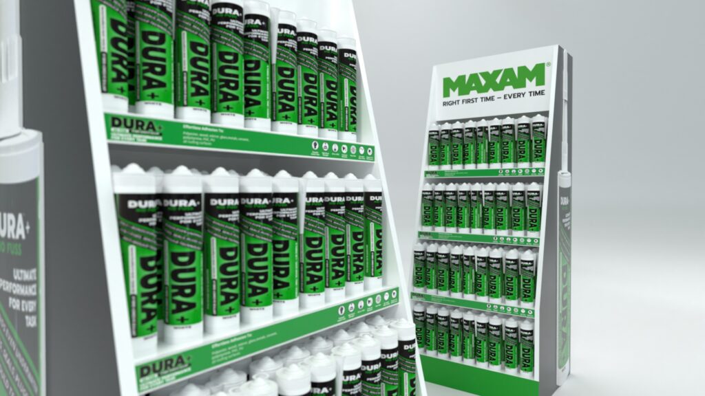 MAXAM DURA third design version close-up showing optimized shelf spacing and product graphics