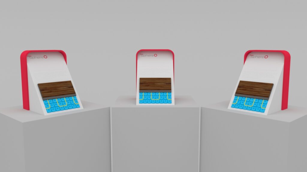 ThermoSphere countertop POS display visualization with branded red frame