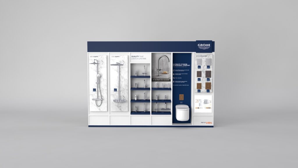 Assembled Grohe modular retail wall visualization